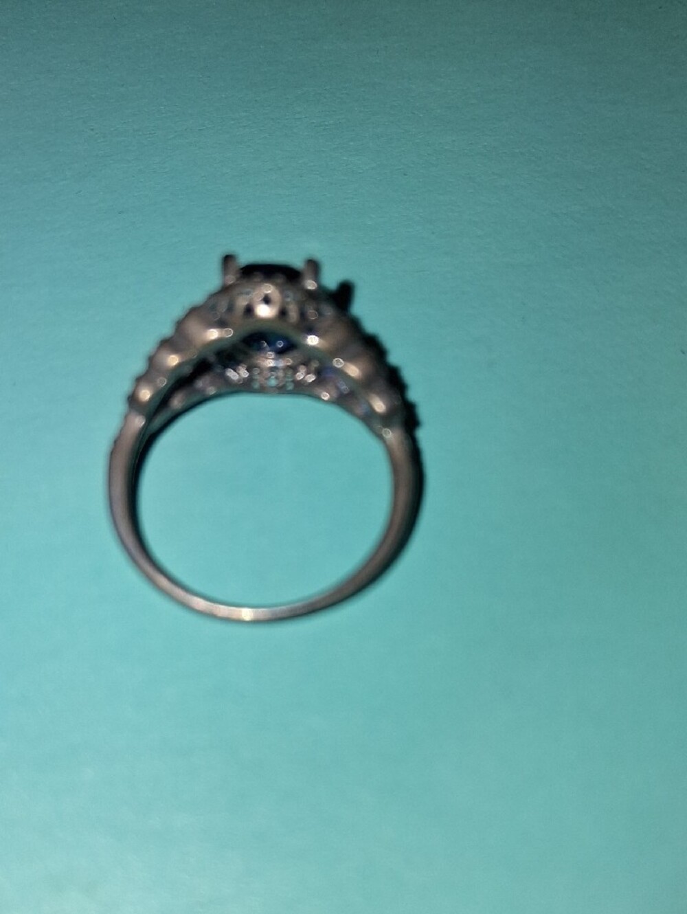 Blue Sapphire Halo Ring – Silver Tone See Pics. As Is - Picture 4 of 6